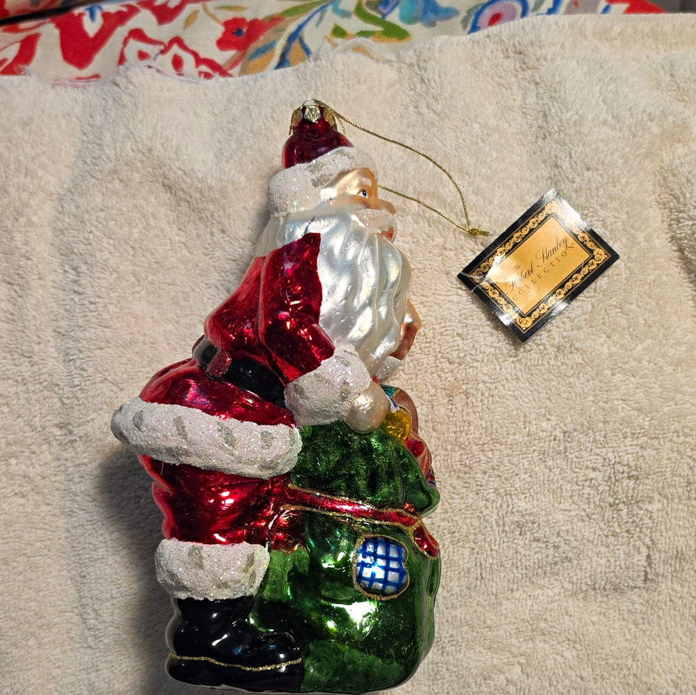 The Robert Stanley Santa Claus Glass Christmas Ornament w/ Tag -DAMAGED SEE PICS